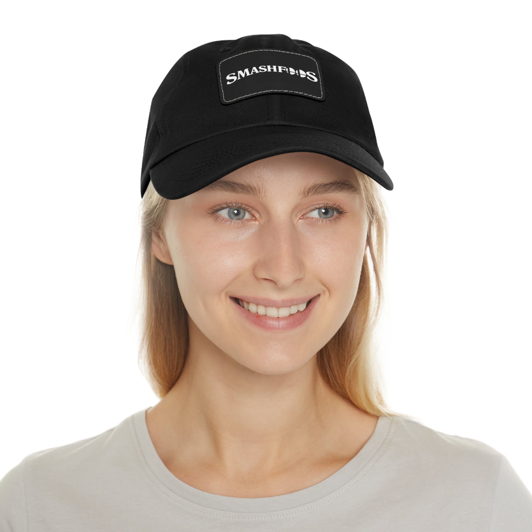 Smashfoos Leather Patch Dad Hat — Black Casual Streetwear Cap