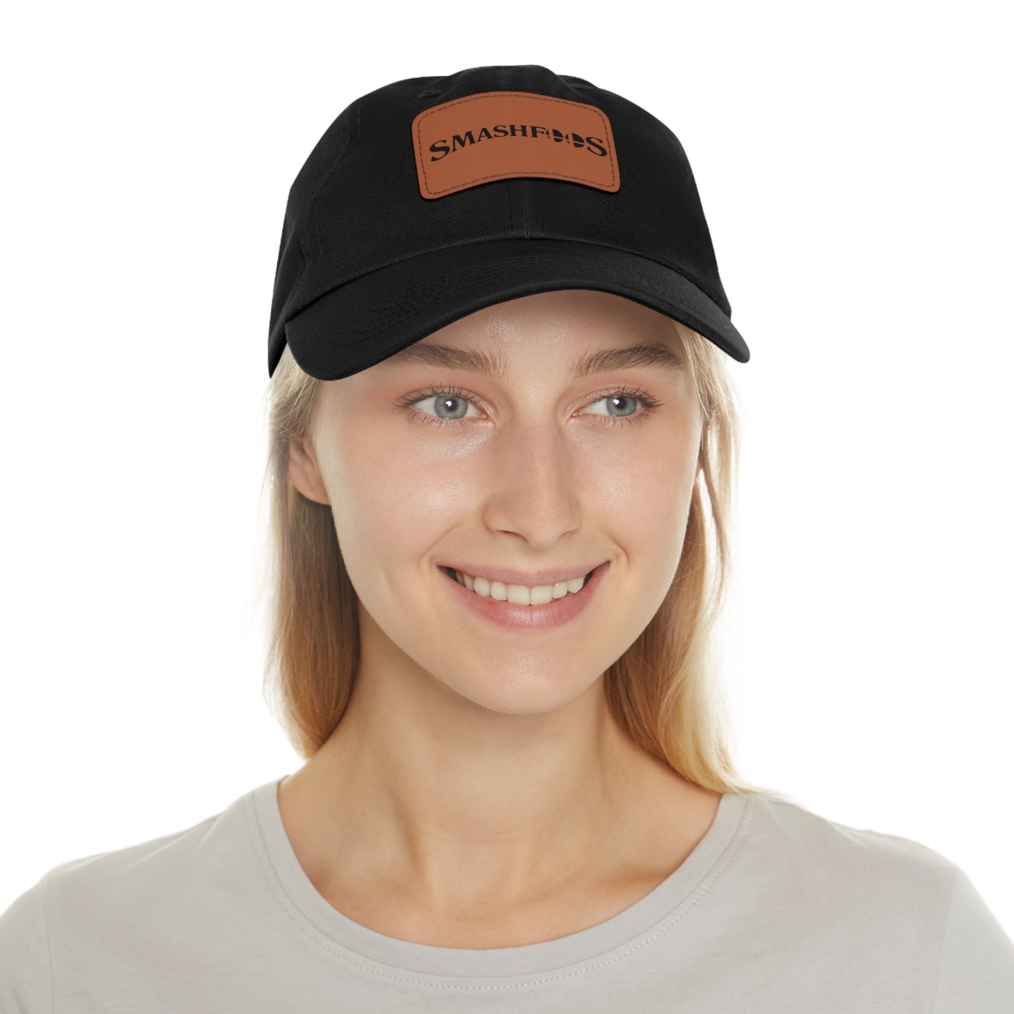 Smashfoos Leather Patch Dad Hat — Black Casual Streetwear Cap